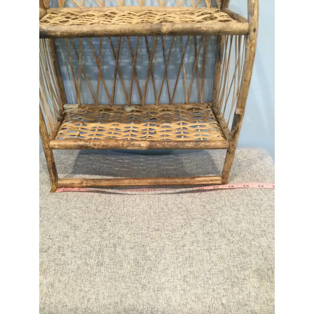 Vintage Wicker Bamboo Wall Shelf Towel Bar Boho Decor Bathroom Organizer Rustic